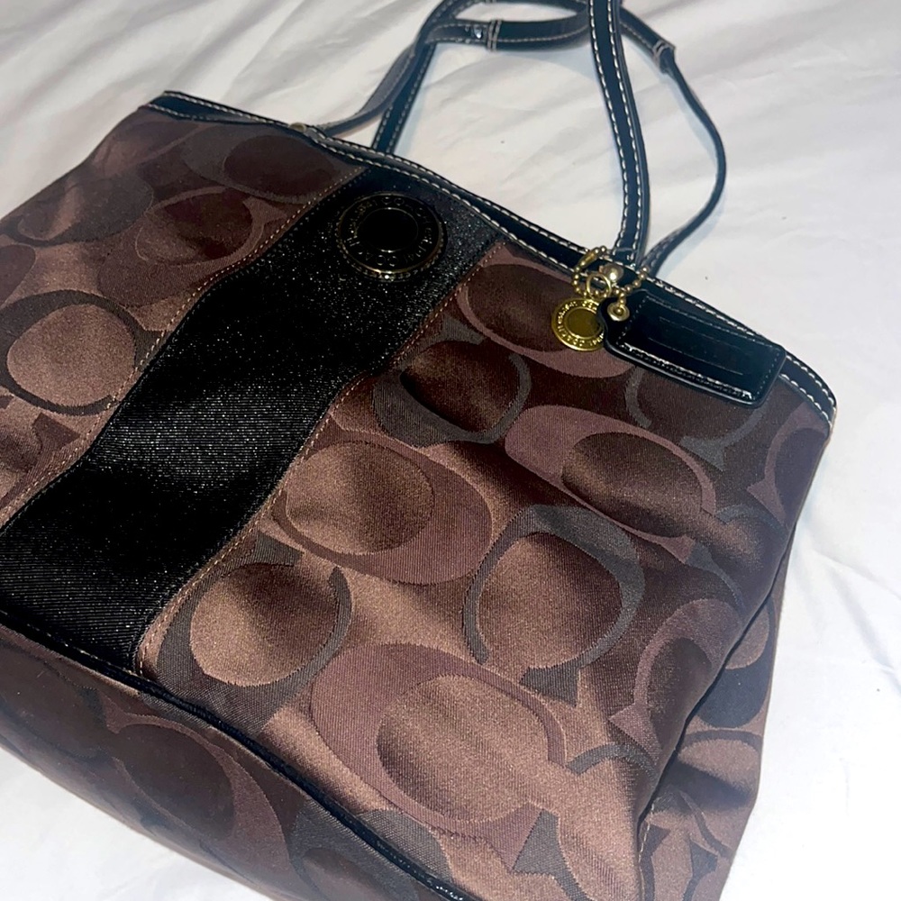 AUTHENTIC Coach Chocolate Signature C Kisslock Brown Canvas Satchel Purse